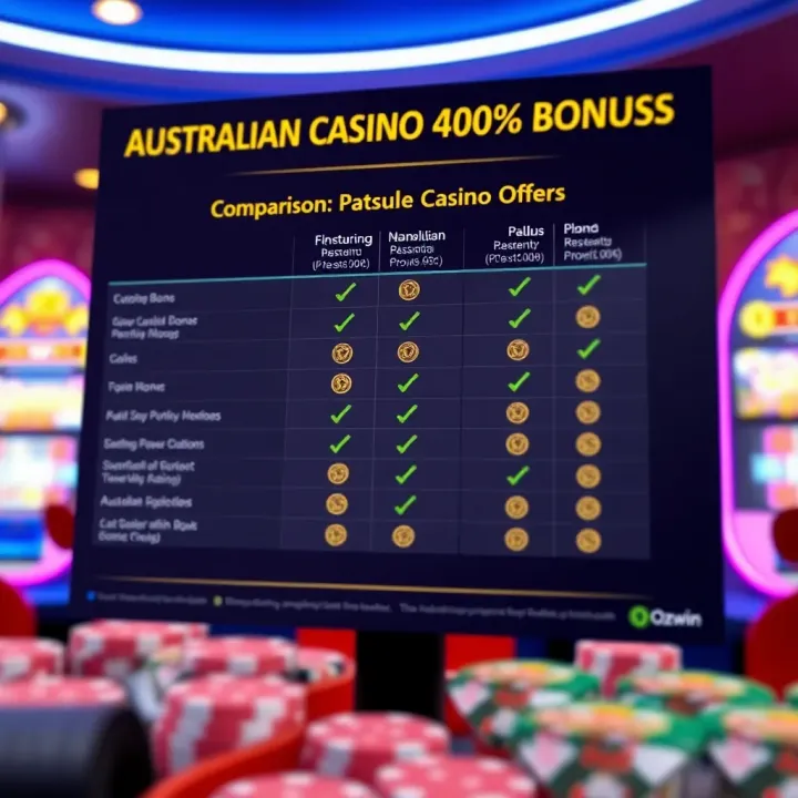 Comparison chart highlighting features of various Australian casino bonuses