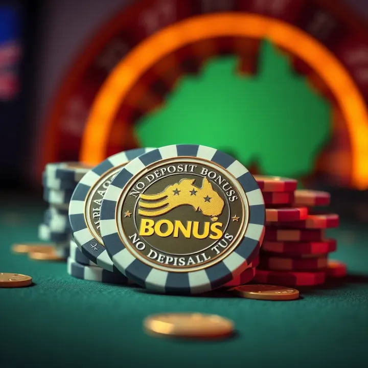 Australian No Deposit Bonus Tokens at Ozwin Casino Graphic showing Australian-themed casino chips and tokens representing no deposit bonuses