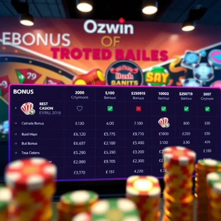Comparison of Bonus Offers Across Leading Australian Online Casinos Comparison chart showcasing bonus offers from various Australian online casinos