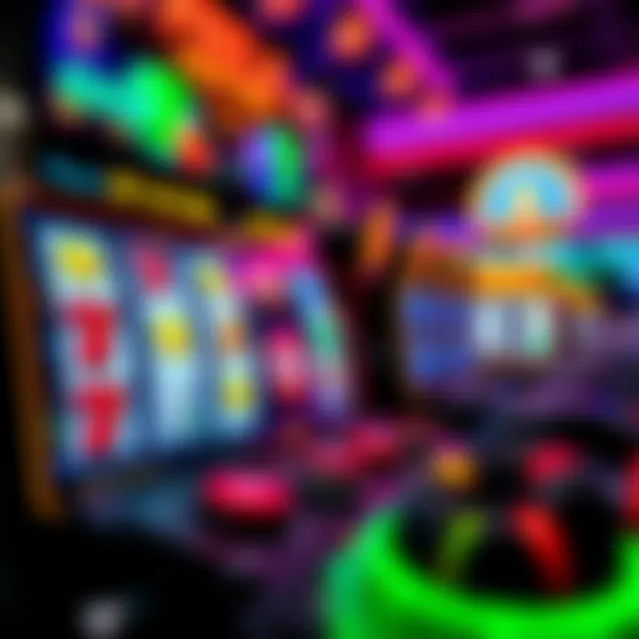 Colorful online pokies game screen with vibrant symbols and spinning reels