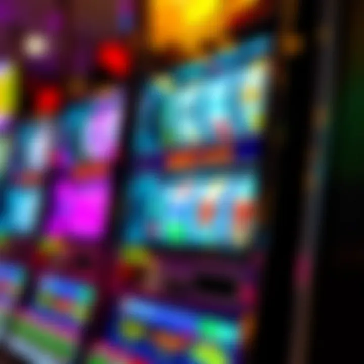 Close-up view of a brightly lit Australian pokies machine with colorful reels spinning