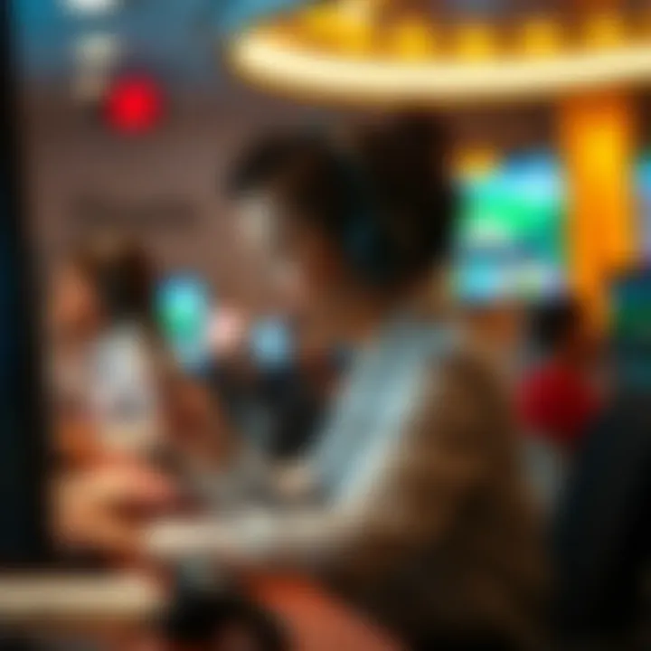 Customer service representative answering calls at a support center