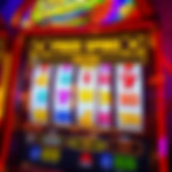 Colorful slot machine reels showing a winning combination on a gold-themed casino game