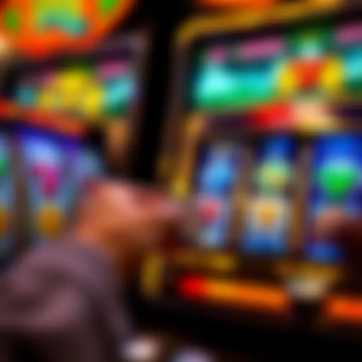 Graphic showing a player using a casino chip on a slot machine with responsible gaming icons