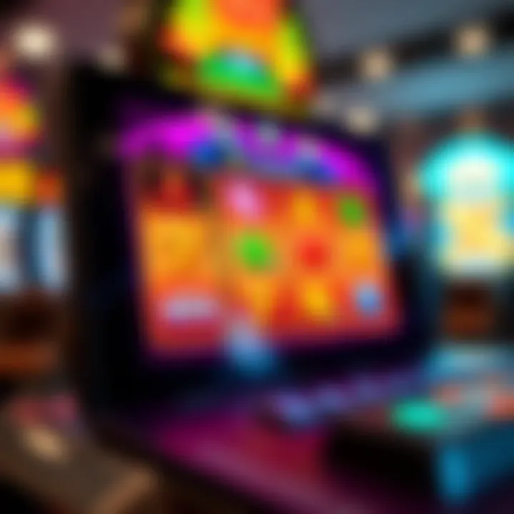 Close-up of a colorful online pokies game interface on a digital device