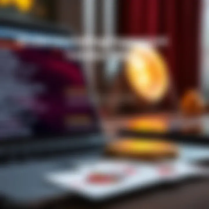 Graphic showing key terms and conditions highlighted with caution symbols next to a laptop and cards