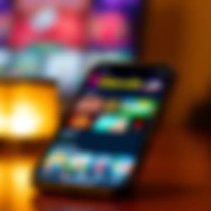 Mobile phone displaying the Ozwin Casino app interface with vibrant casino game icons and navigation menu