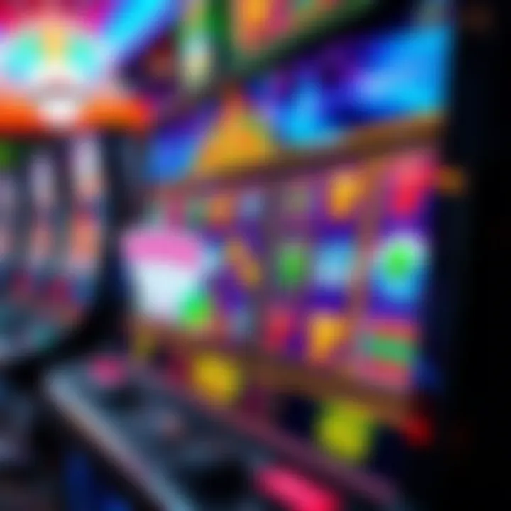 Colorful online casino slot game interface with reels and vibrant symbols