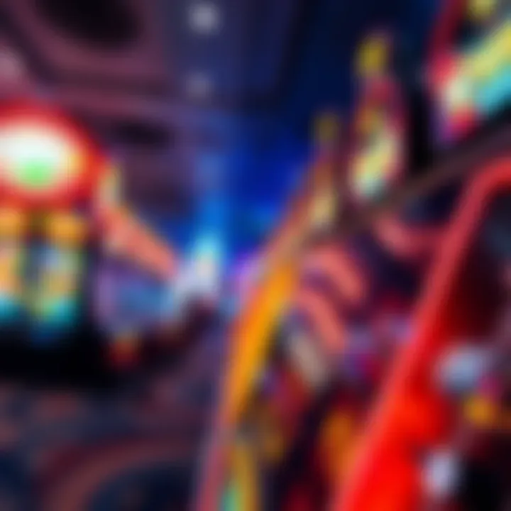 Casino slot machine with vibrant symbols and flashing lights