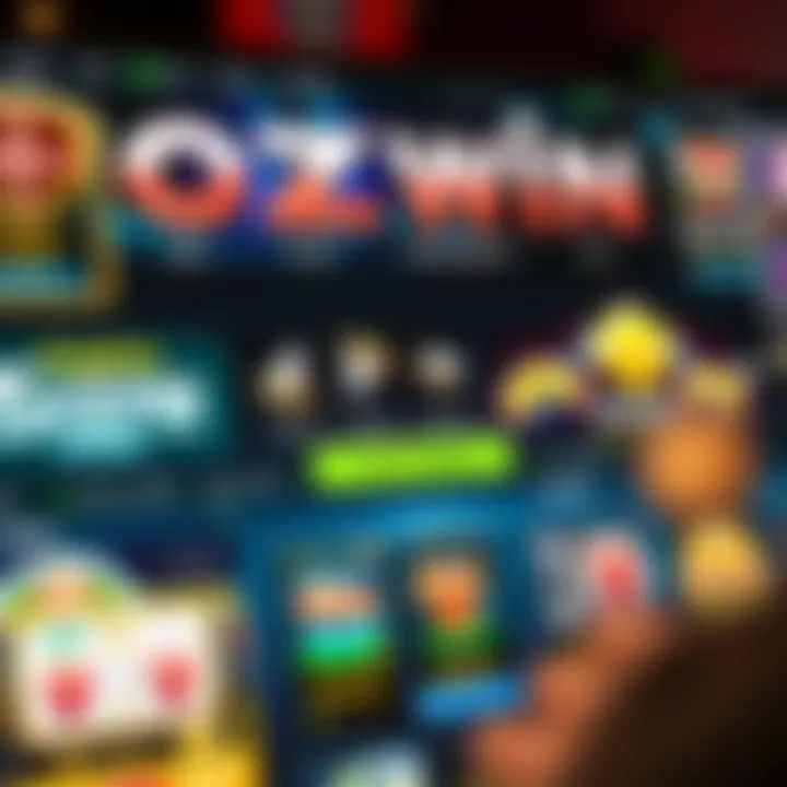 Illustration of a digital casino interface featuring a variety of slot games and bonus notifications