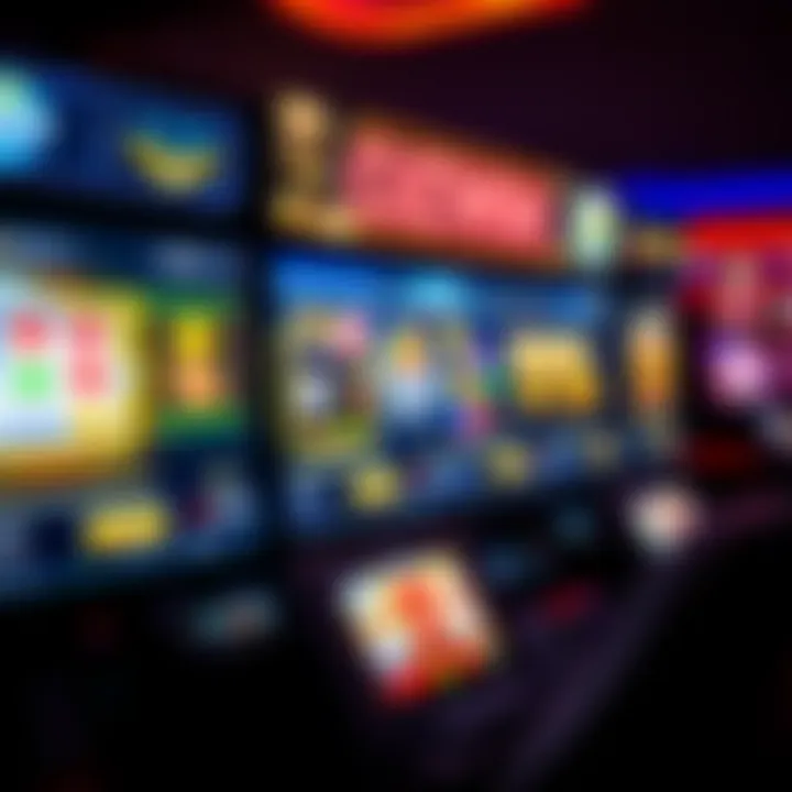 Vibrant digital casino interface showing various slot games and betting options