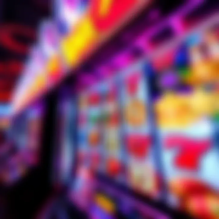 Bright casino slot machine screen showing spinning reels and vibrant symbols