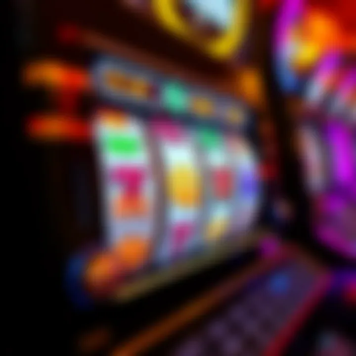 Slot machine with vibrant spinning reels showcasing various casino symbols