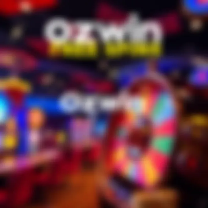 Ozwin Casino Free Spins Promotion Visual Bright casino tokens and a spinning slot machine wheel symbolizing free spins promotion
