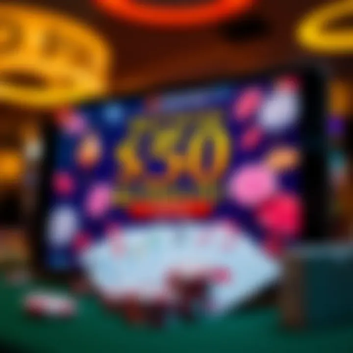 Illustration of a casino bonus offer on a digital screen with playing cards and chips around it