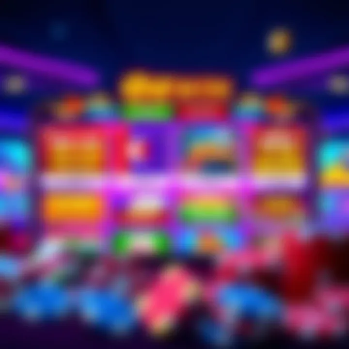 Illustration of a colorful online casino interface showing bonus offers and rewards