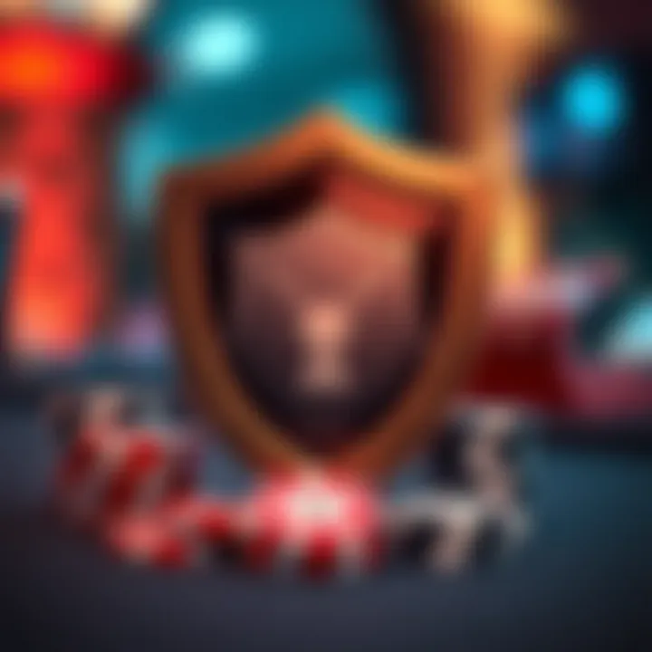 Visual representation of safe online gaming practices with a shield and casino chips