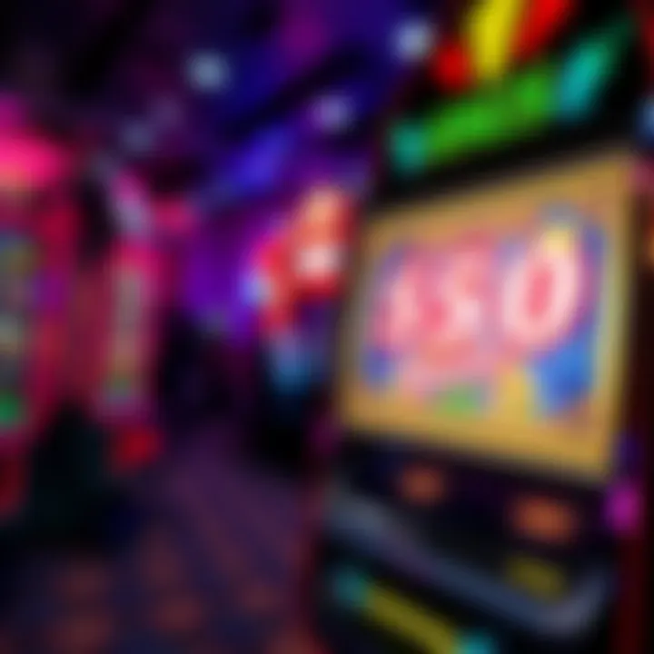 Illustration of a casino slot machine with vibrant lights and a glowing bonus notification