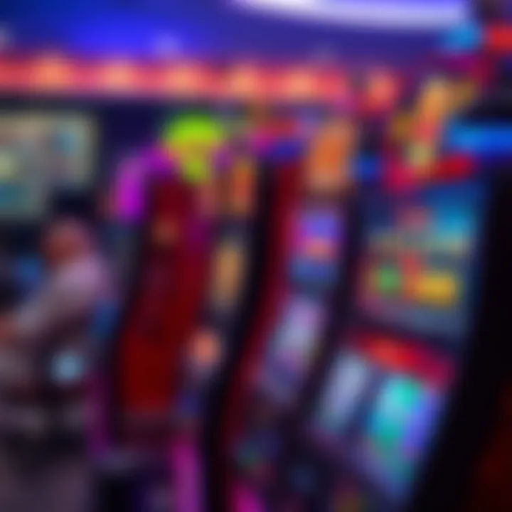 Colorful casino slot machines with vibrant lights and reels spinning