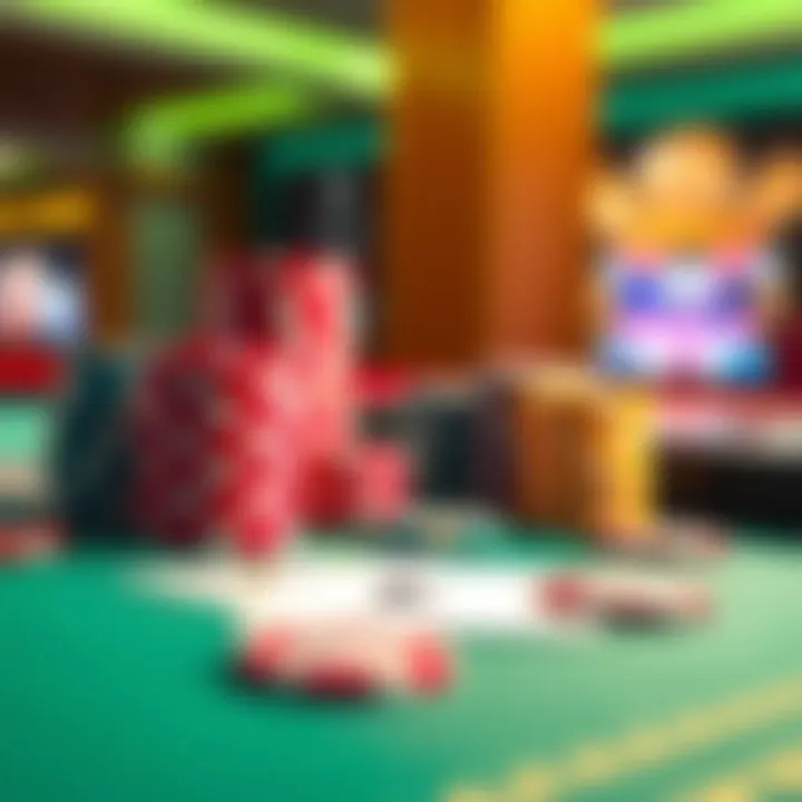 Colorful Casino Chips and Cards on a Gaming Table Bright casino chips and playing cards arranged on a vibrant gaming table