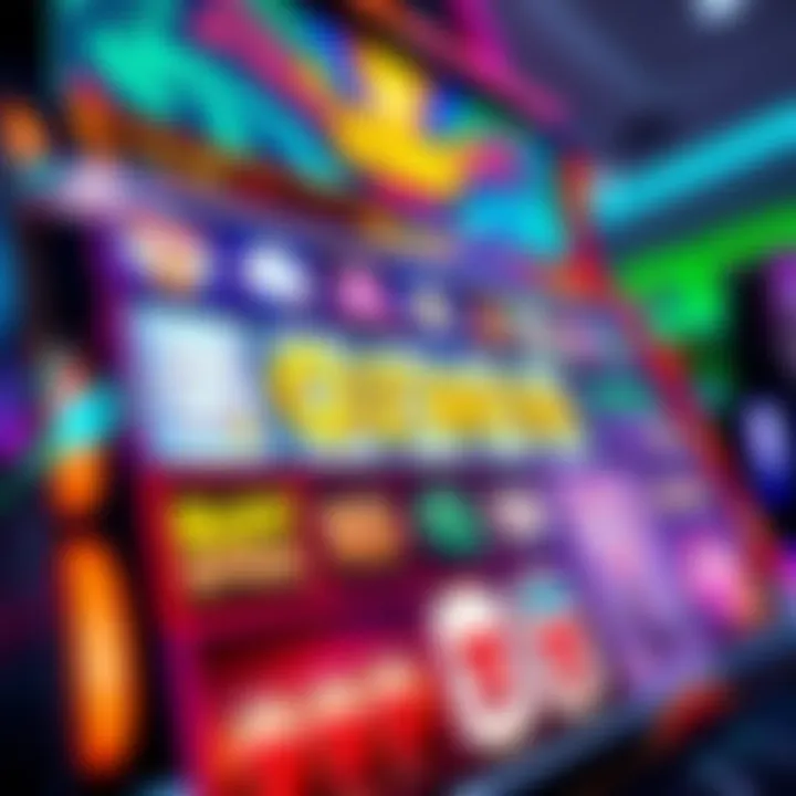 Colorful slot machine interface with various symbols and jackpot display