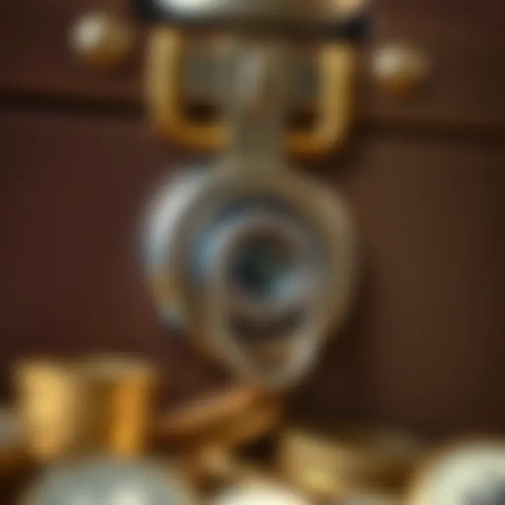 Close-up of secure locking mechanism on the Ozwin Coin Chest ensuring safe storage