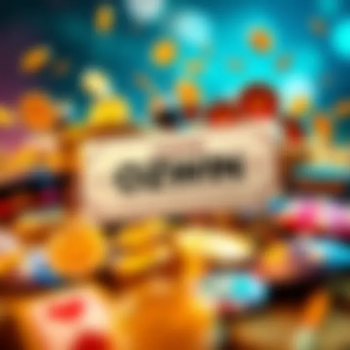 Illustration showing a digital coupon code surrounded by casino game icons