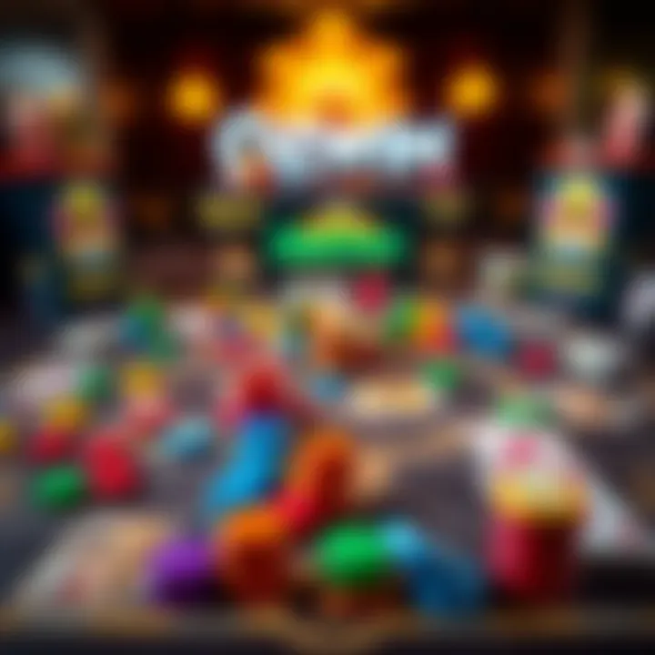 Game board layout of Ozwin with colorful tokens and cards arranged neatly