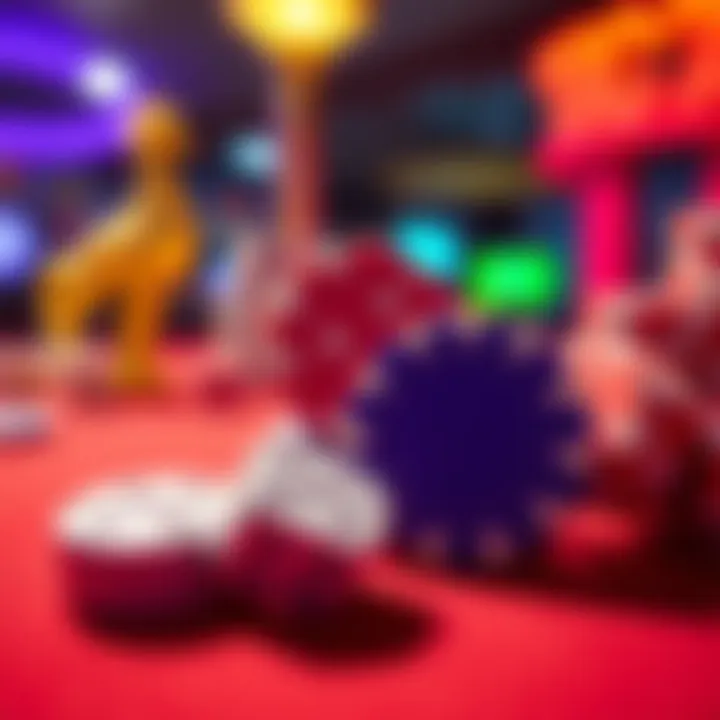 Casino Chips and Dice Representing Bonus Rewards Bright casino chips and dice on a vibrant gaming table symbolizing online bonus rewards