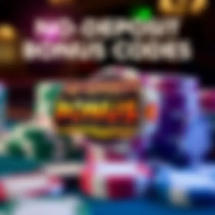 Graphic illustrating the concept of no deposit bonus codes with casino chips and bonus tags