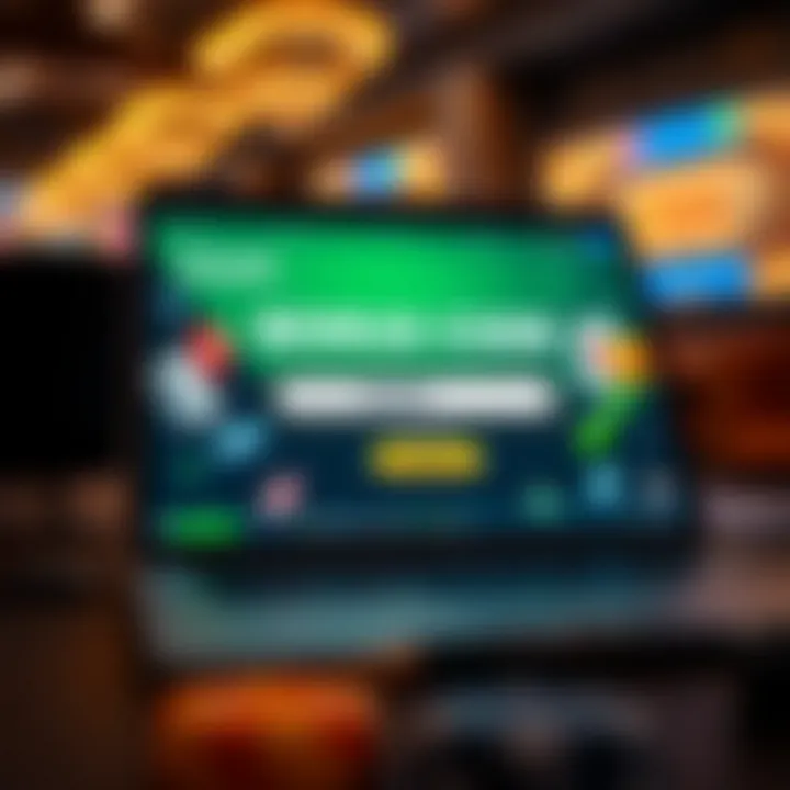 Illustration of a digital casino platform showcasing bonus code entry on a laptop screen