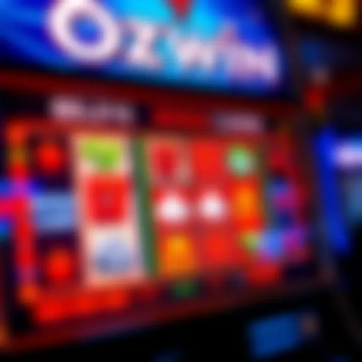 Ozwin Casino No Deposit Bonus Code Display Digital slot machine with flashing lights and bonus code symbols on screen