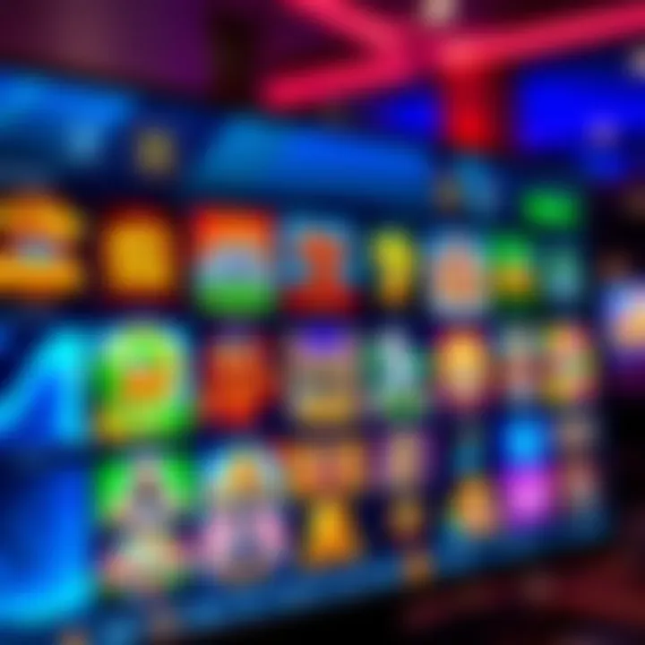 Colorful selection of casino games displayed on a digital screen symbolizing online gaming variety