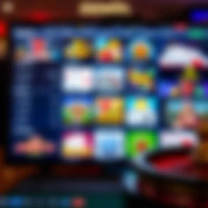 Overview of Ozwin Casino AU Game Selection Display of various casino game icons representing slots, poker, and roulette on a digital screen