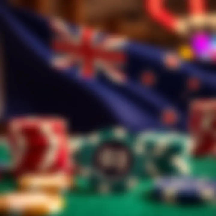 Visual representation of responsible gambling with an Australian flag and casino chips symbolizing cautious play