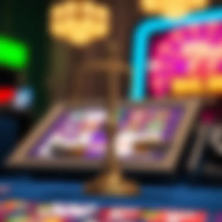 Illustration of responsible gambling practices with a balance scale showing fun and caution in online gaming