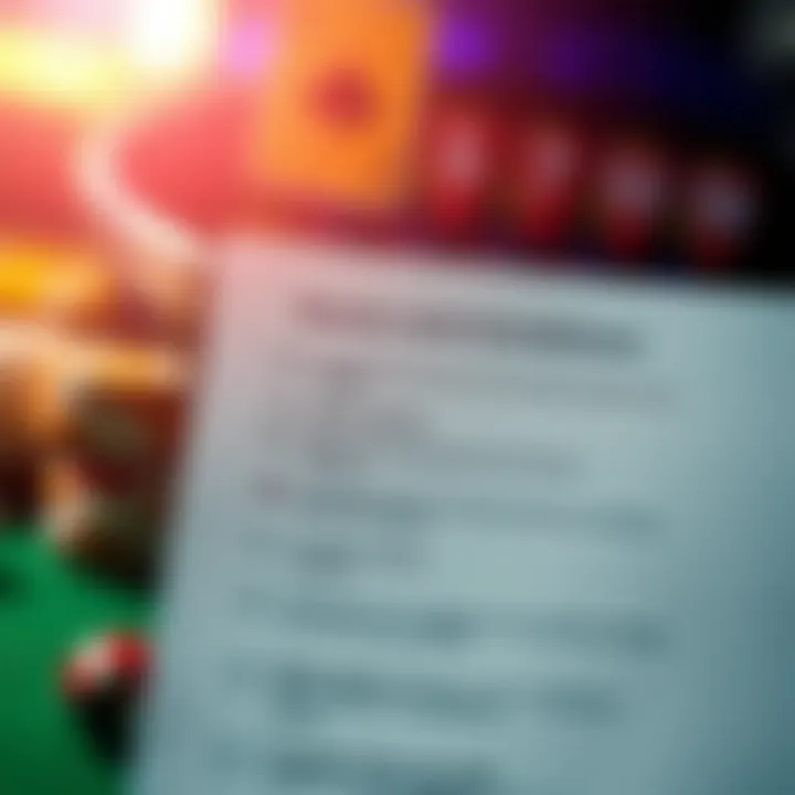 Illustration of a checklist highlighting important terms and conditions for casino bonuses