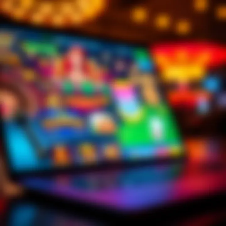 Bright digital interface showing popular online casino games on a laptop