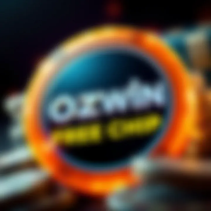 Ozwin Casino Free Chip Promotion Highlight Illustration showing a casino chip glowing with promotional text indicating a free chip offer at Ozwin Casino