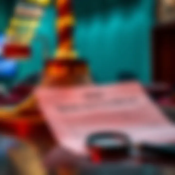 Illustration representing the concept of terms and conditions with a contract and a magnifying glass on a table