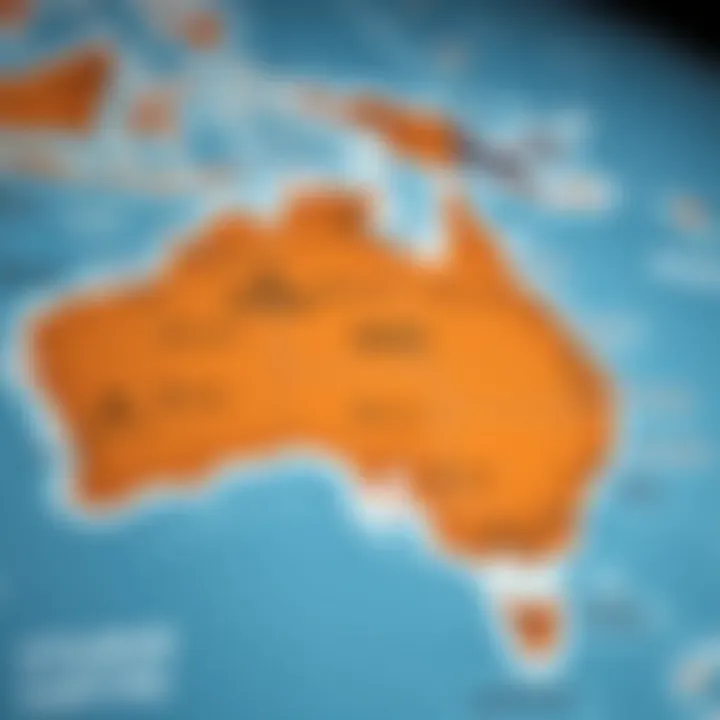 Diagram showing the layout of OZWIN NDB locations across Australia's airspace for navigation