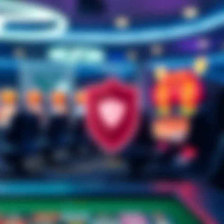 Illustration of secure online gaming environment with shield icon symbolizing safety and fair play