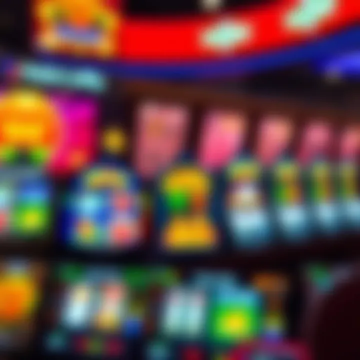 Bright digital interface showcasing various online pokies games with vibrant icons and spinning reels