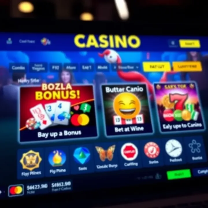 Online casino interface showing bonus offers and payment method icons