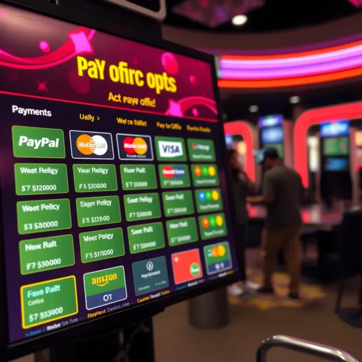 User interface showing various payment options on an online casino platform