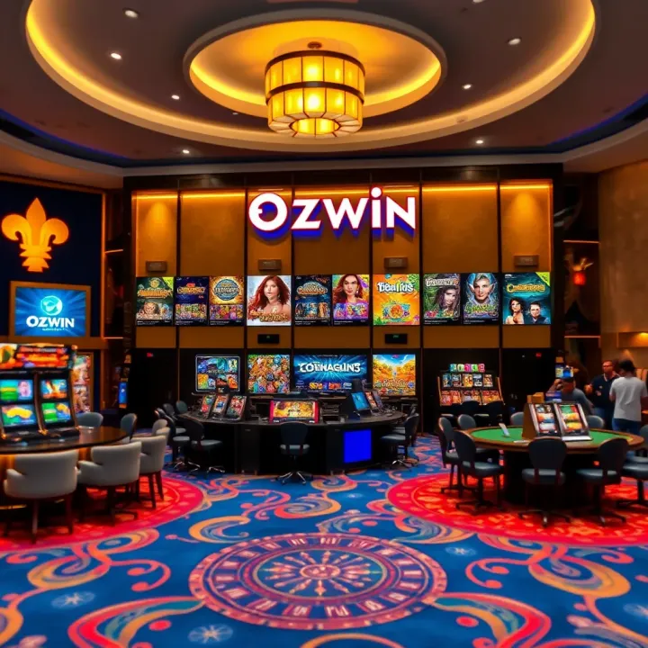 Overview of the Ozwin casino lobby showcasing various game categories and user interface elements