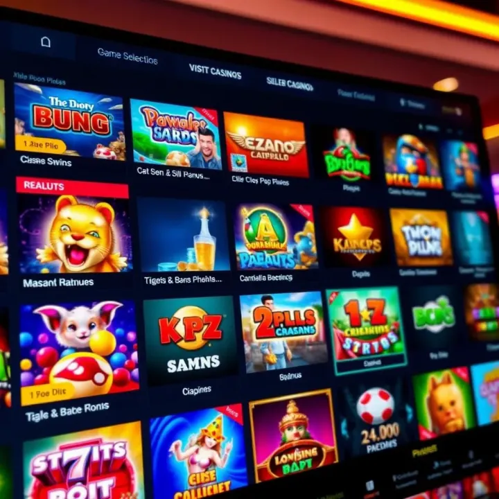 Interface showcasing a variety of casino games including slots and table games on an online platform