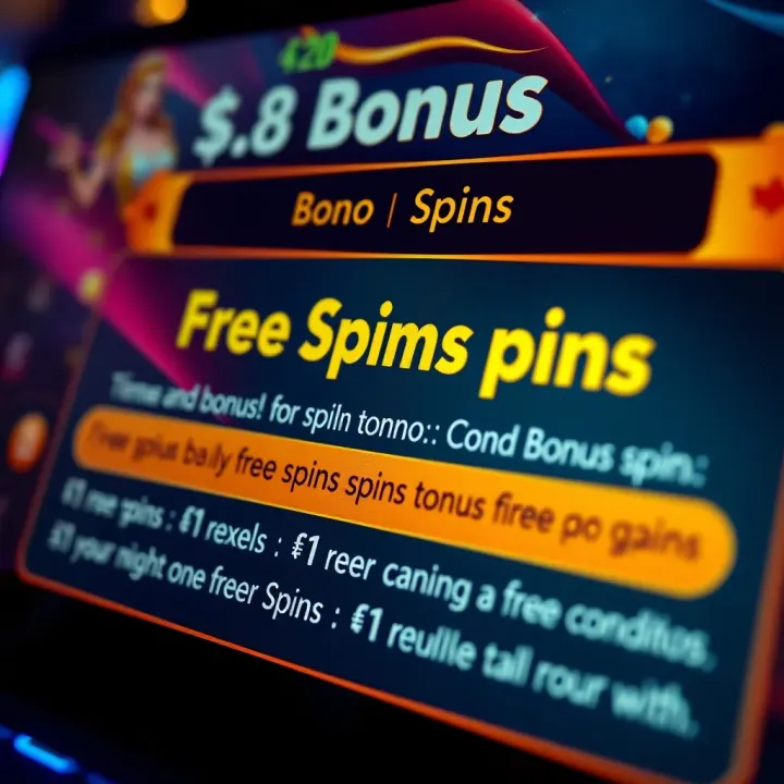 Casino Interface Displaying Free Spins Bonus Terms Close-up view of a digital casino interface highlighting bonus terms and conditions for free spins offers