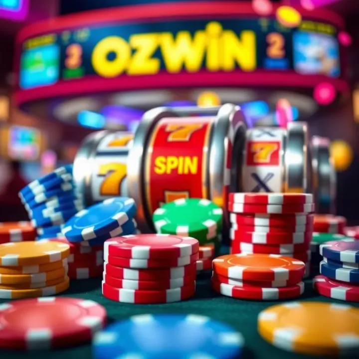 Visual Representation of Ozwin Casino Free Spin Rewards Illustration showing a collection of colorful casino chips and spinning reels symbolizing free spin rewards at Ozwin Casino