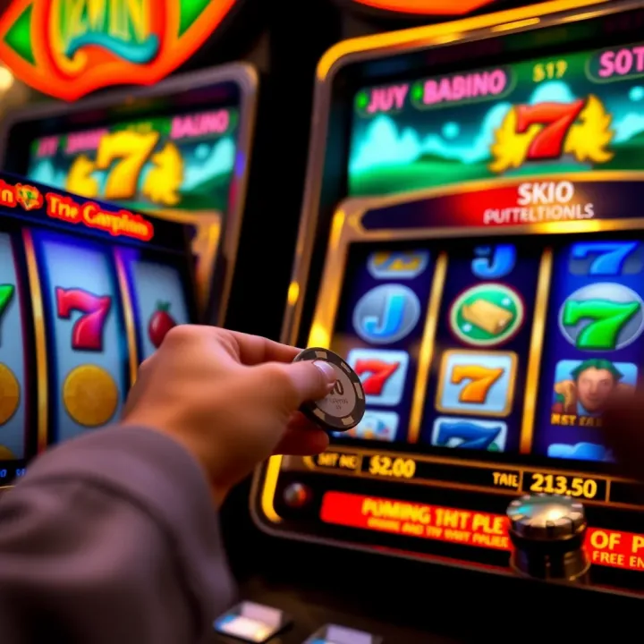 Using Ozwin Casino Free Chips and Emphasizing Responsible Gaming Graphic showing a player using a casino chip on a slot machine with responsible gaming icons
